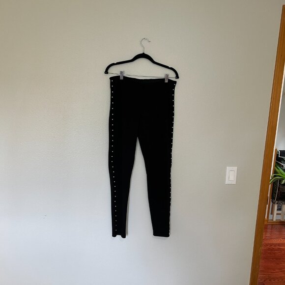 Zeza B Faux Pearl Suede Side Trim Pull Up Pants  SIZE L - Picture 2 of 8